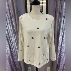 Vintage Koret Holiday Embroidered Long Sleeve Top